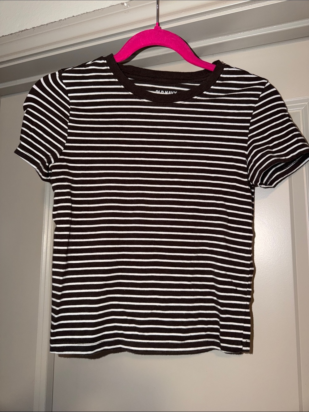 Old Navy Brown and White Striped Crew Tee